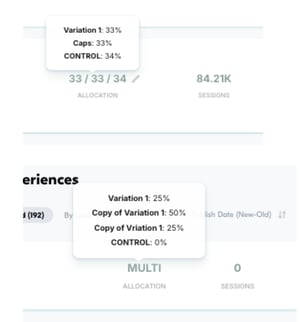 View all allocations for multi variant experiences from the Dashboard