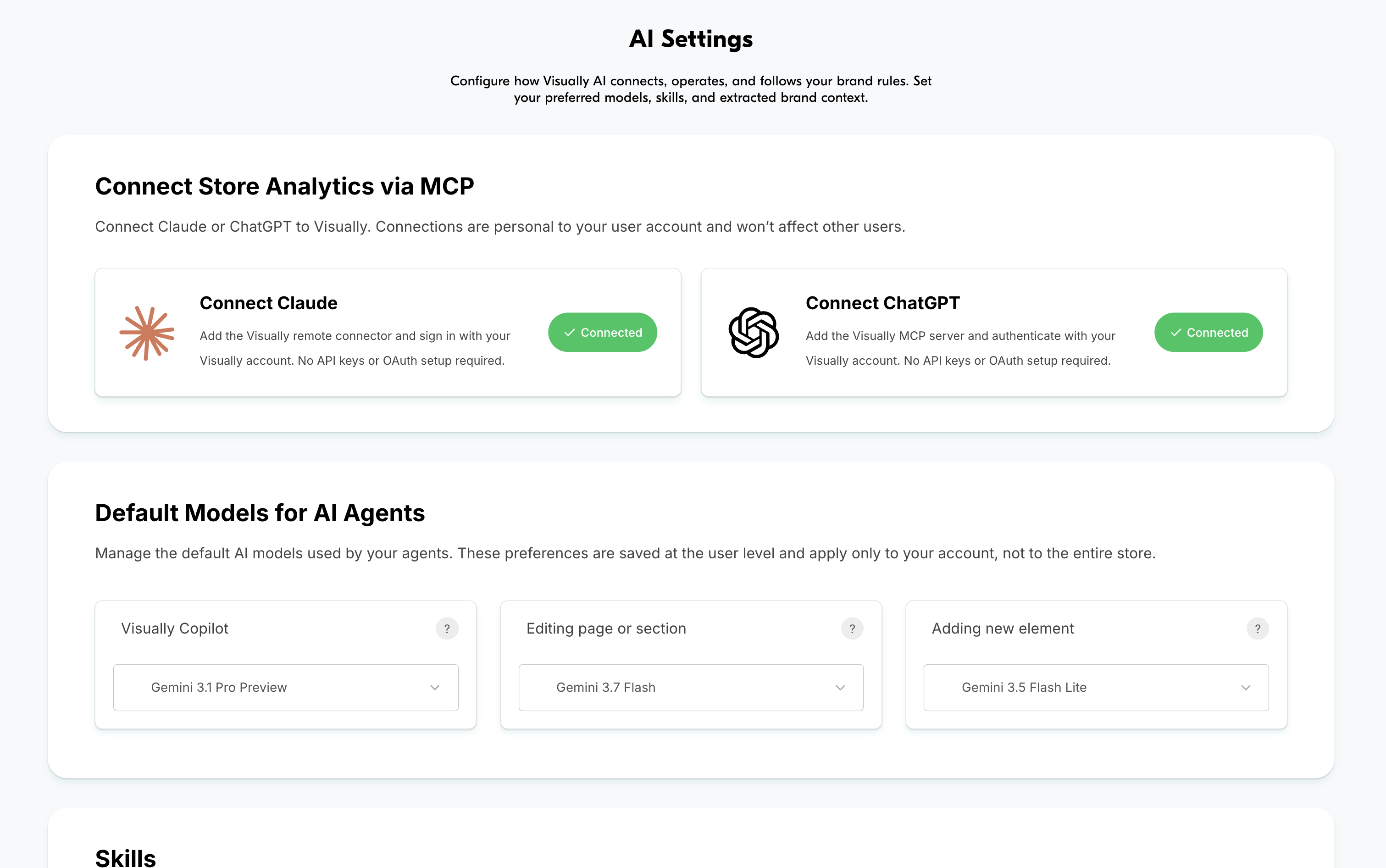 AI Settings page - Control how Visually uses AI for your store
